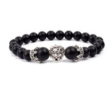 Load image into Gallery viewer, Antique Silver Lion-Head Agate Buddha Bead Bracelet
