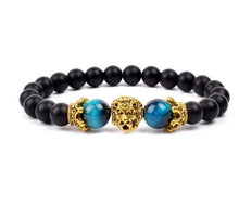 Load image into Gallery viewer, Antique Silver Lion-Head Agate Buddha Bead Bracelet
