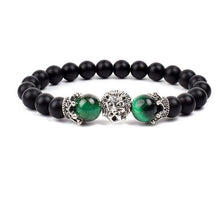 Load image into Gallery viewer, Antique Silver Lion-Head Agate Buddha Bead Bracelet

