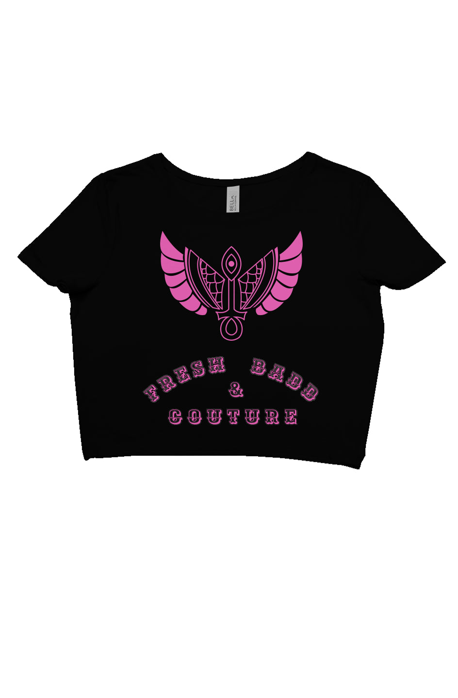 F&amp;B Couture Pink wings blk crop tee
