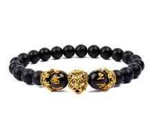Load image into Gallery viewer, Antique Silver Lion-Head Agate Buddha Bead Bracelet
