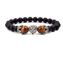 Load image into Gallery viewer, Antique Silver Lion-Head Agate Buddha Bead Bracelet
